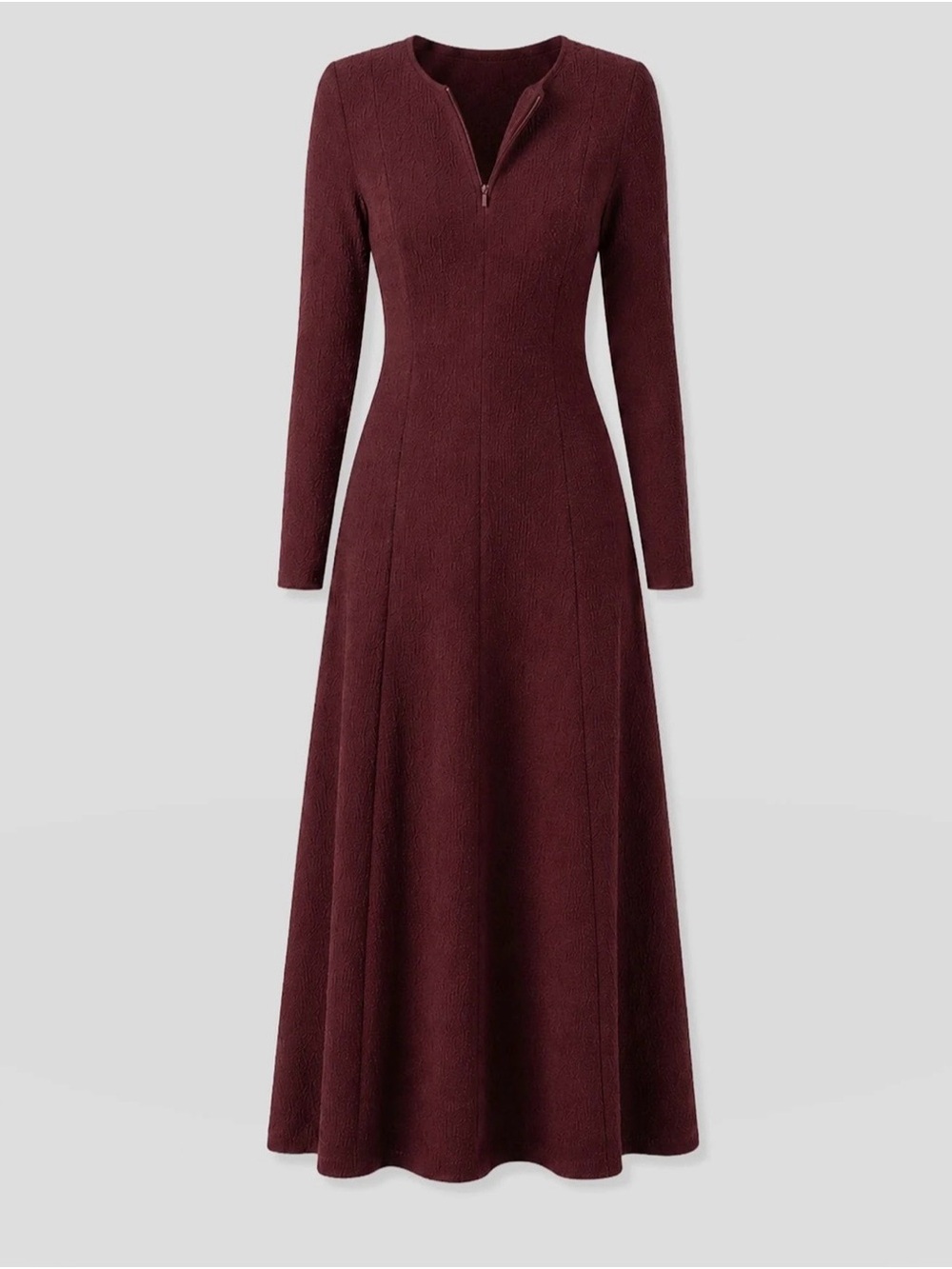 Saint & Sofia Orla Boucle V-Neck Long Sleeve Maxi Dress in Burgundy. Size 4